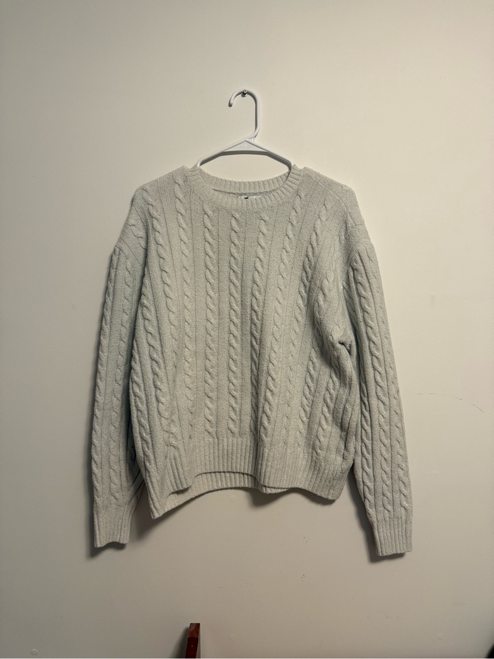 Hollister Light White Cable Knit Crewneck Sweater